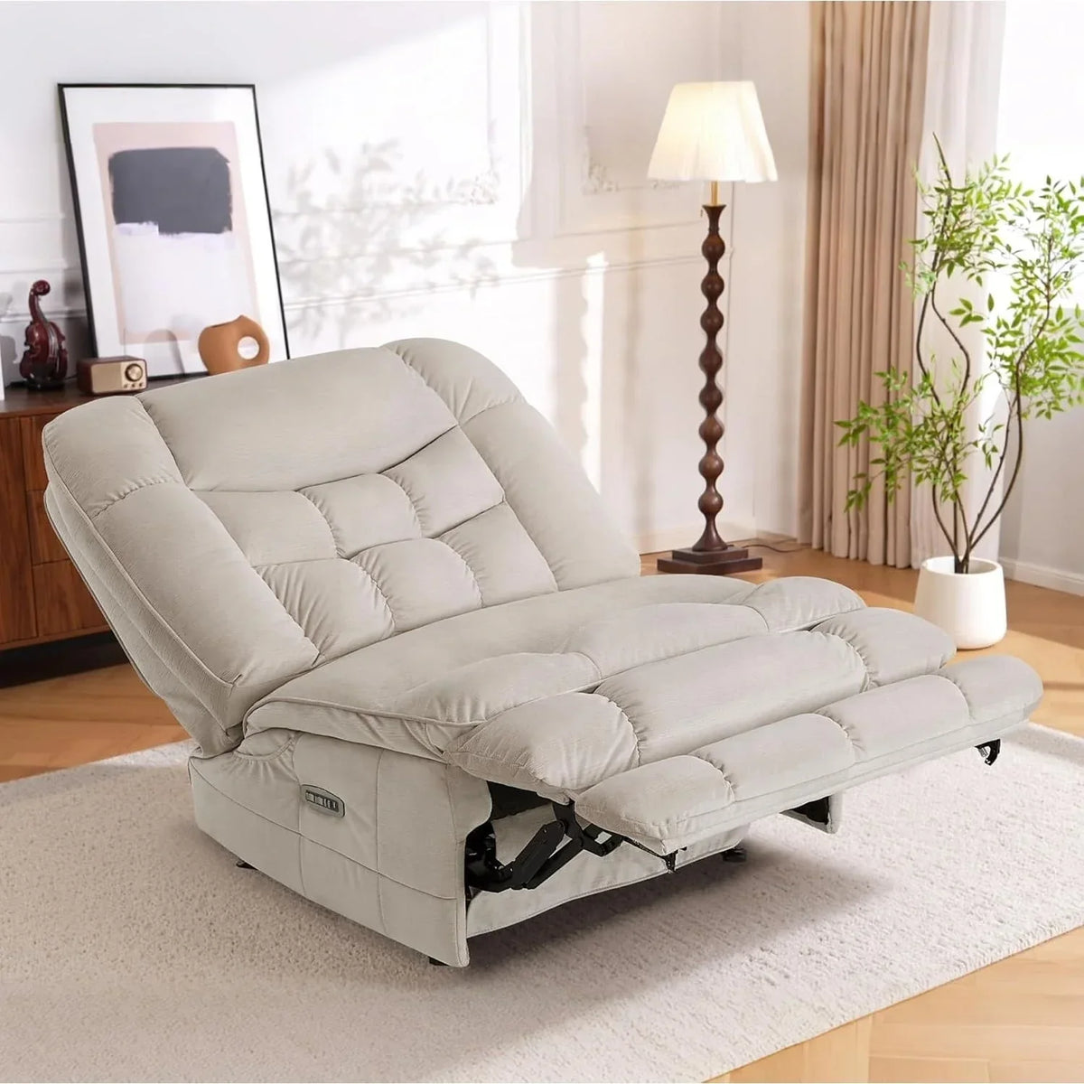 MCombo Oversized Dual Motor Armless Power Rocker Recliner Chair, Zeroarms Recliner Perfect for Living Room Fabric PR607