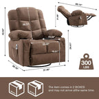 Grey Oversized Recliner with Heat and Massage, 150 Recline, 30 Rocking, USB Charging, and 2 Cup Holders