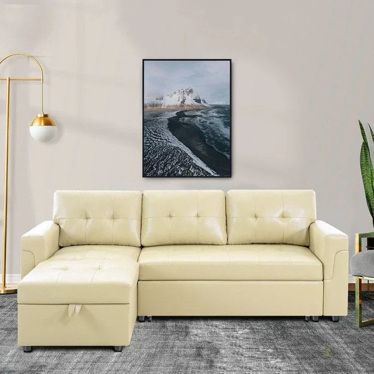 Convertible Reversible Sectional Sofa with Pull-Out Sleeper Bed, Hidden Storage Chaise, and Durable Legs