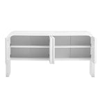 Arched Storage Cabinet Sideboard with 4 Stripes Doors and Adjustable Shelves, Modern Entryway Cabinets with Pine Leg