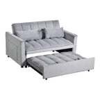 Modern Pull-Out Couch Bed, 3-in-1 Sleeper Sofa with Adjustable Backrest, Velvet Loveseat, Pillows & Side Pockets