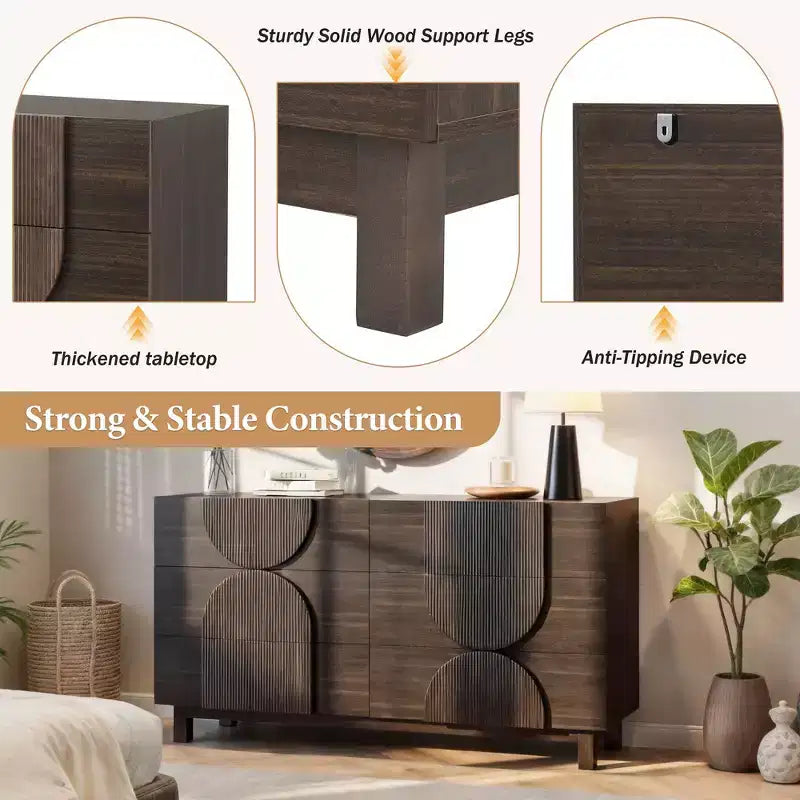 6-Drawer Modern Geometric Dresser, Half-Circle Accent Wide Storage Chest for Bedroom & Living Room