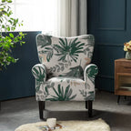 Erommy Modern Accent Chair, High Back Armchair, Upholstered Fabric Button Single Sofa with Wooden Legs for Living Room