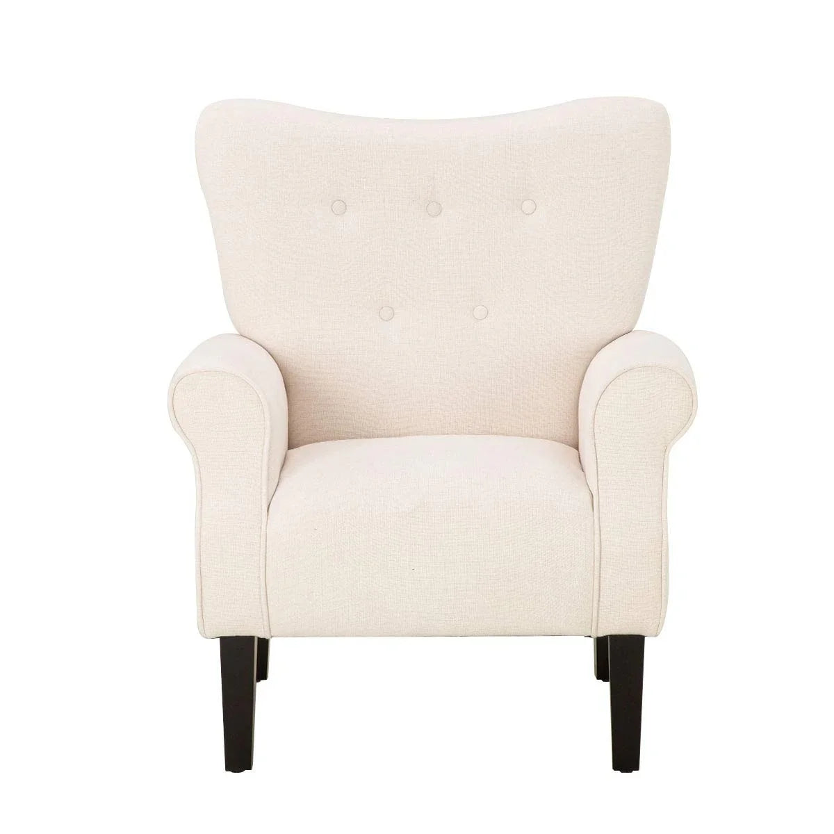 Erommy Modern Accent Chair, High Back Armchair, Upholstered Fabric Button Single Sofa with Wooden Legs for Living Room