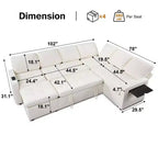 Dyonery 7-Seat Modular Sectional Sleeper Sofa with Pull-Out Bed, Reclining Backrest, USB Ports, Table, LED Lights & Storage Seats