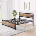 Heavy Duty Bed Frame with Headboard and Footboard, Metal Platform with 13.8 Storage, Noise Free & Tool-Free Assembly, Vintage Brown