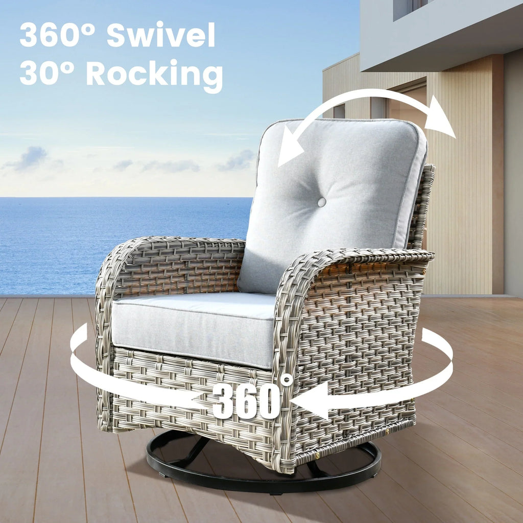 OVIOS 9 Pieces Outdoor Wicker Swivel Chair Set With Fire Table