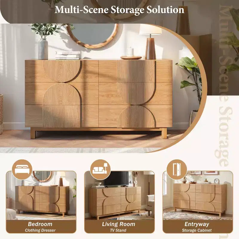 6-Drawer Modern Geometric Dresser, Half-Circle Accent Wide Storage Chest for Bedroom & Living Room