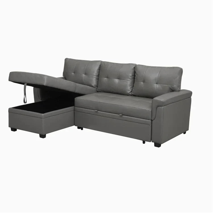 Convertible Reversible Sectional Sofa with Pull-Out Sleeper Bed, Hidden Storage Chaise, and Durable Legs