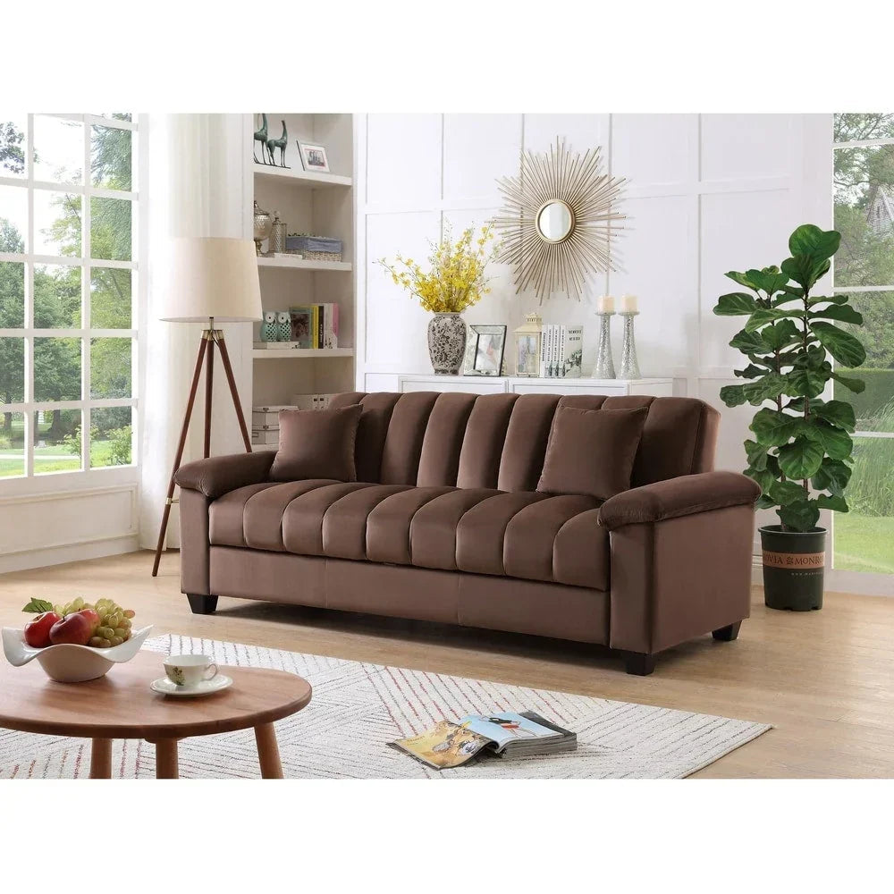 Fabric Upholstered Channel Back Living Room Convertible Sofabed