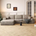 107 Inch Plush Corduroy Fabric Black Cloud Sectional Couch with L-Shape Chaise Modern Modular Sofa with Deep Seat for Living Room Apartment