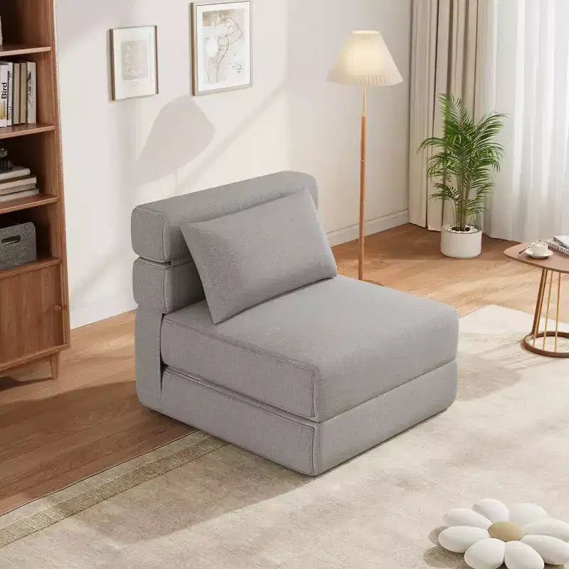 Folding Sofa Bed Chair with Pillow  Convertible Futon with Memory Foam & Removable Linen Cover for Lounge or Guest Room