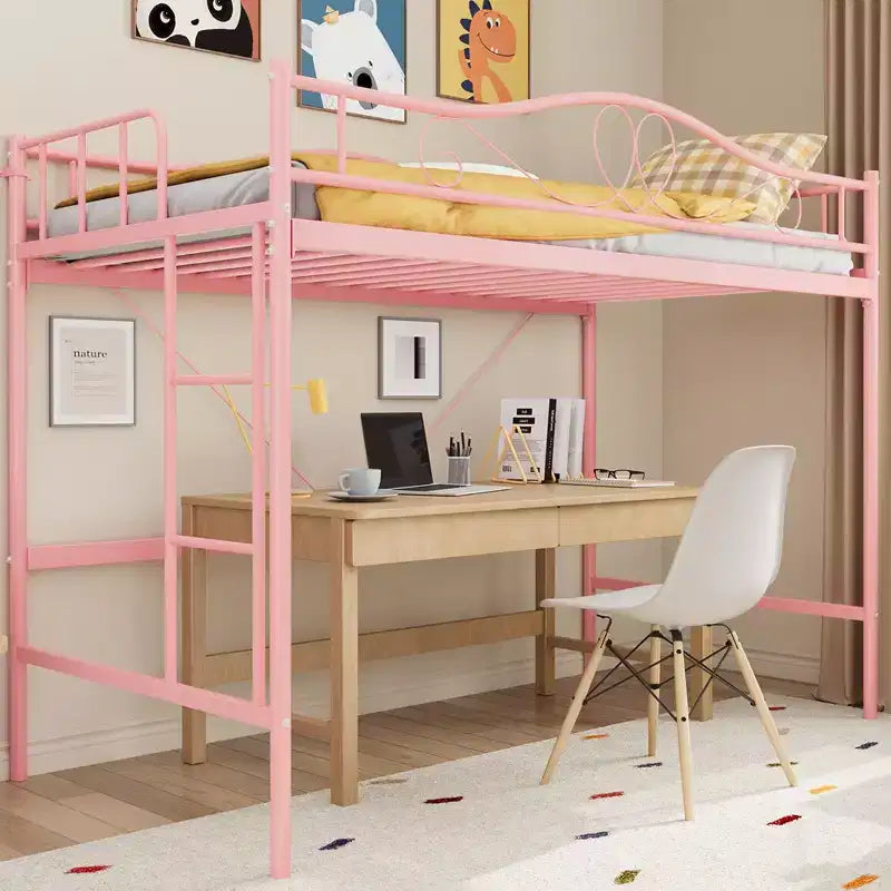 Loft Bed Twin Size with Removable Ladder & Full Safety Guardrail, Twin Loft Bed Heavy-Duty Metal Frame 400 Lbs Weight Capacity, Space Saving