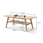 Grondin Nordic Natural Solid Wood 2-Tier Coffee Table with Shelf, Rectangle Accent Cocktail Table