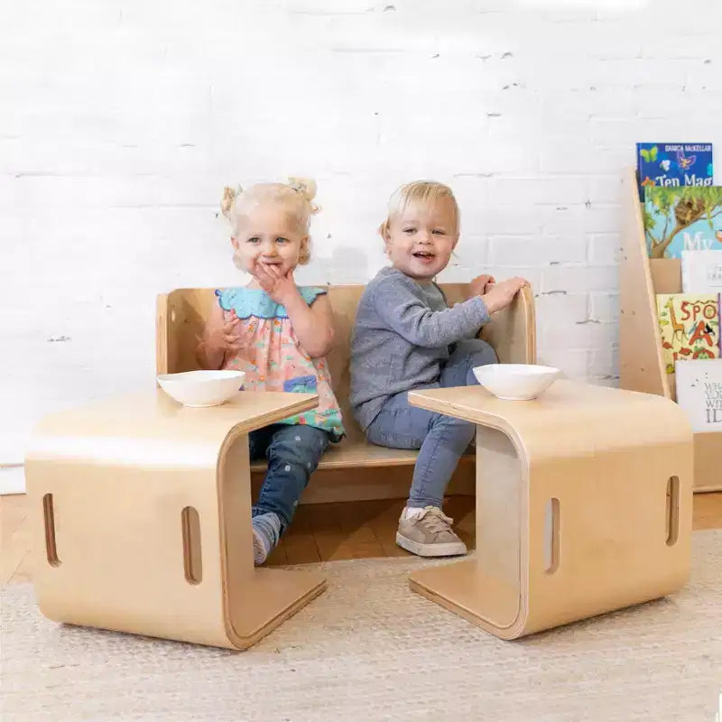 ECR4Kids Premium Bentwood Multipurpose Table and Chair Set, Childrens Furniture, Natural, 3-Piece