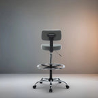 Height Adjustable Drafting Stool - With Premium Leather, Rolling Wheels