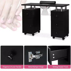 42.5 in. White MDF 3-Drawer Manicure Table Nail Desk with Storage, Doors, Electric Dust Collector