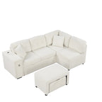L-Shaped 4-Seat Sectional Sofa with Pull-Out Bed, Ottoman, USB Ports & Drop-Down Table