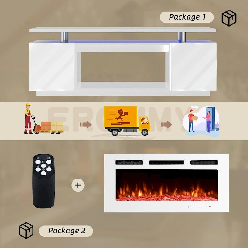 36 Electric Fireplace TV Stand, Entertainment Center & TV Console for TVs up to 80, Modern Fireplace Heater for Living Room