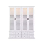 Famapy White Display Cabinet Bookcase: RGB LED Lighting + Drawer Storage + Glass Doors  Spacious Organizer for Living Rooms & Home Libraries