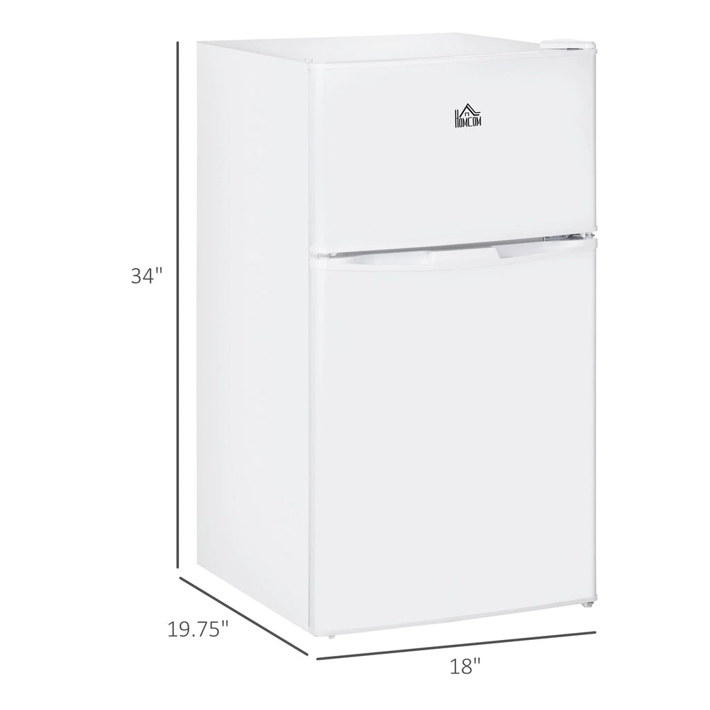 HOMCOM Double Door Mini Fridge with Freezer, 3.2 Cu.Ft Compact Refrigerator with Adjustable Shelf, Adjustable Thermostat