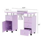 42.5 in. White MDF 3-Drawer Manicure Table Nail Desk with Storage, Doors, Electric Dust Collector