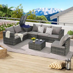 6-Piece Wicker Sectional Sofa Set with Corner & Glass Table
