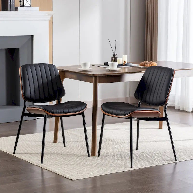 2PCS Faux Leather Chair with Metal Legs