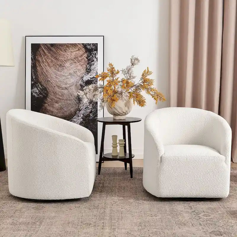 KINWELL 32 W Boucle Upholstered Swivel Barrel Armchair (Set of 2)