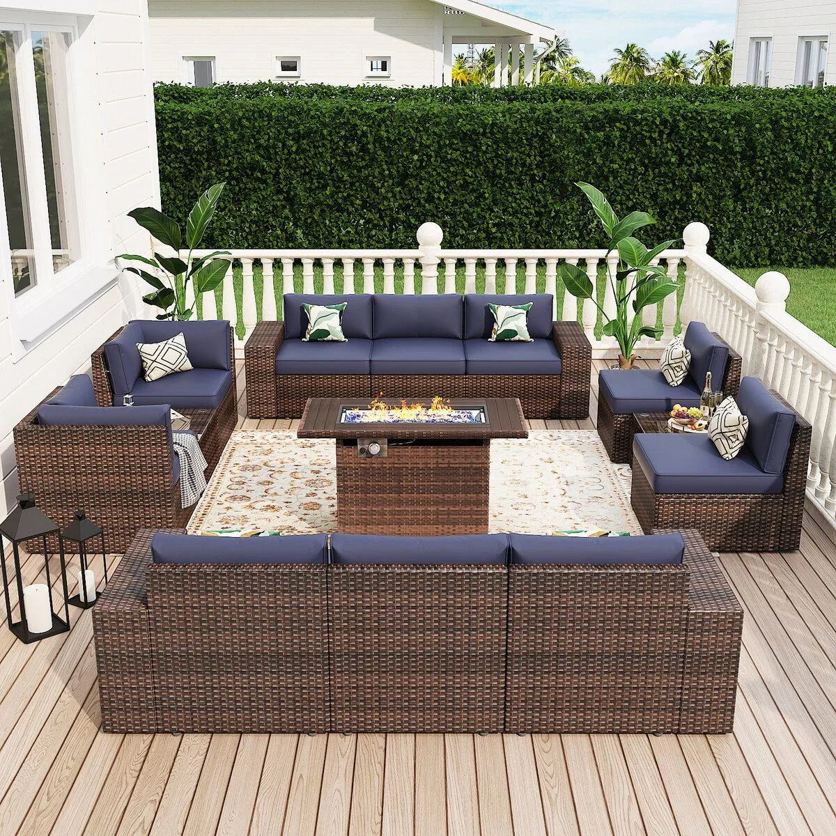 13 Pieces Patio Furniture Set with 44Fire Pit Table