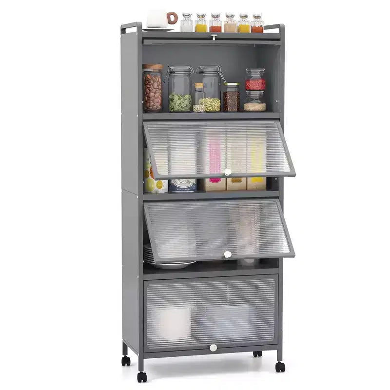 Costway 5-Tier Kitchen Bakers Rack Storage Cabinet Mobile Microwave Stand Flip-up Doors White/Black/Grey/Green