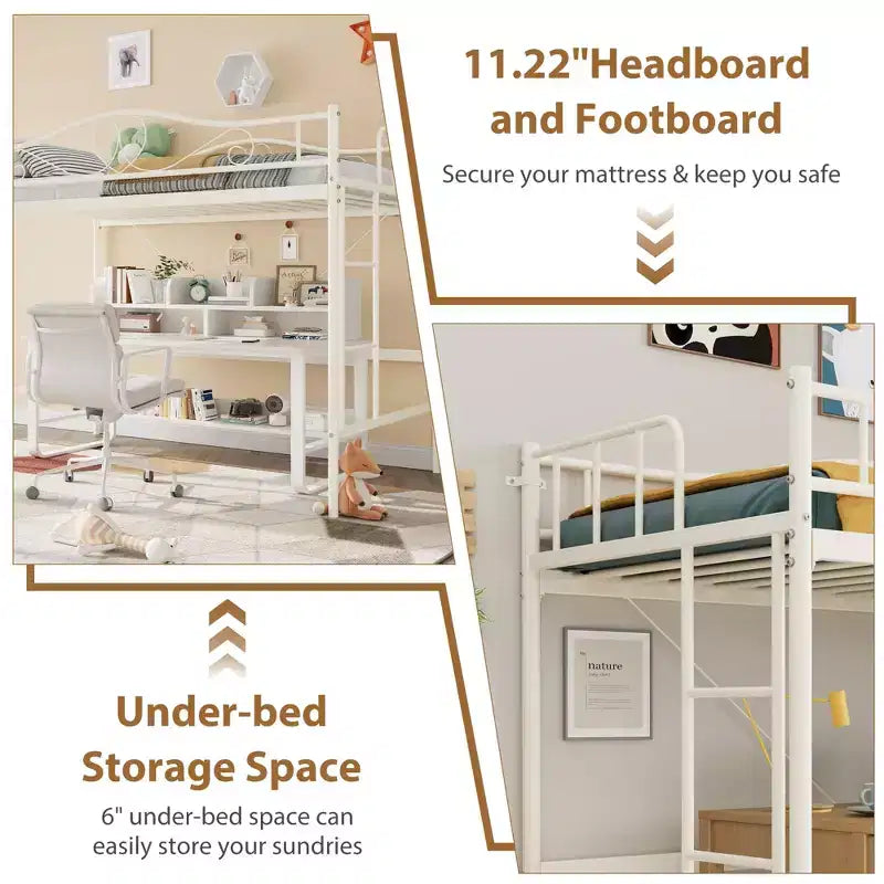 Loft Bed Twin Size with Removable Ladder & Full Safety Guardrail, Twin Loft Bed Heavy-Duty Metal Frame 400 Lbs Weight Capacity, Space Saving