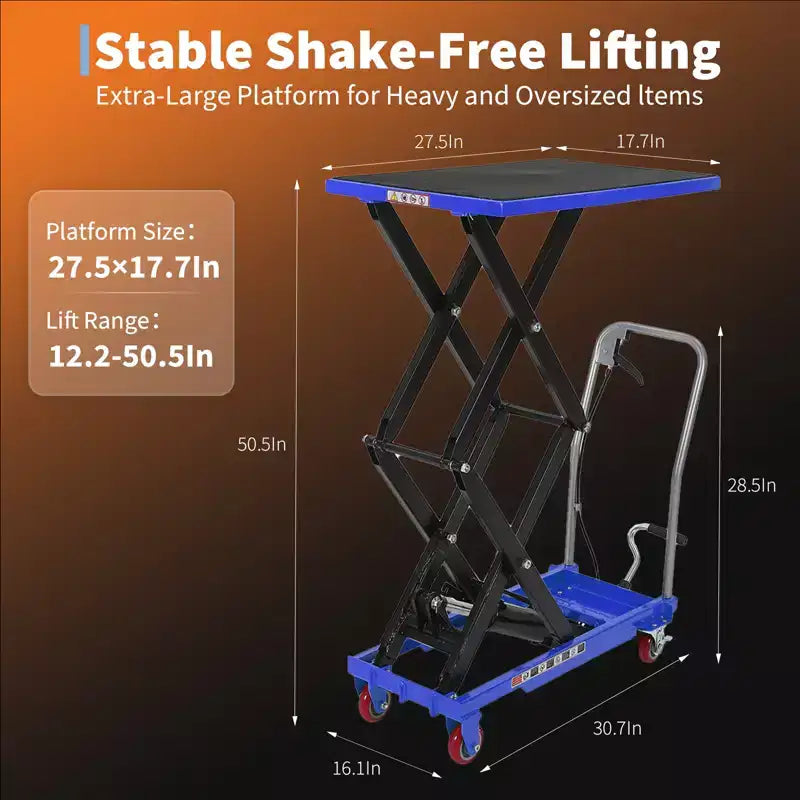 Hydraulic Lift Table Cart,330lbs Capacity 50 Lifting Height , Non-Slip Pad, 4 Wheels & Reflective Strips,for Material Handling & Transportation