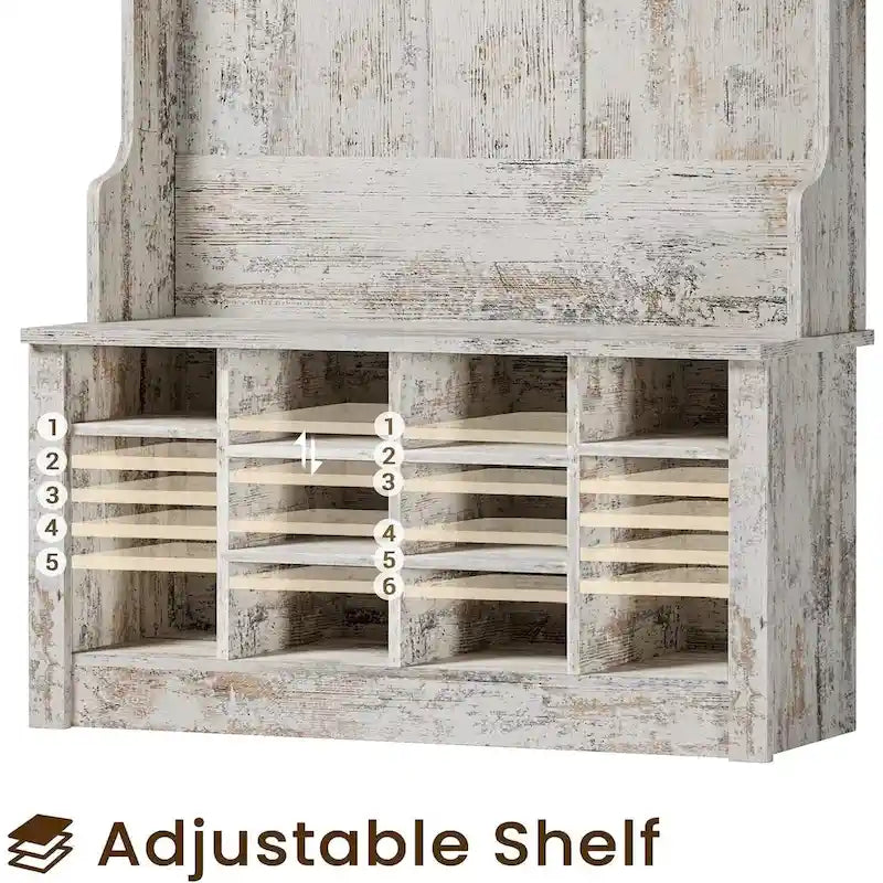 Hall Tree Storage Bench 3-in-1 Entryway Bench Coat Rack