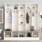 CLIHOME Wide Design Hall Tree with Storage Bench, Minimalist Shoe Cabinet with Cube Storage & Shelves