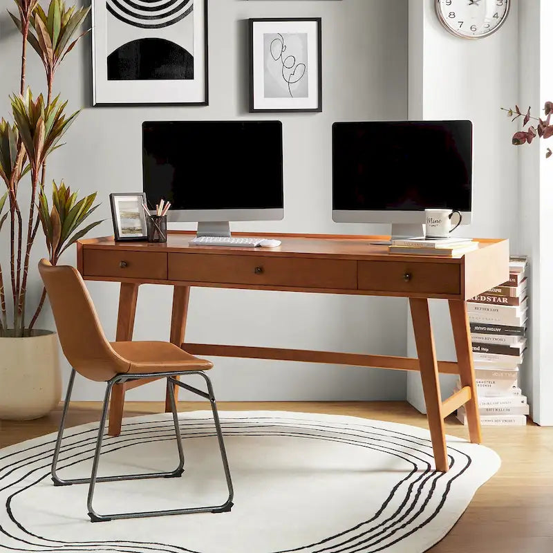 Eugenia Mid-century Office Desk with Drawer Divider&Cable Management&Charging Station by HULALA HOME