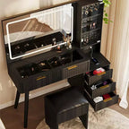 48 Fluted Makeup Vanity Desk with Mirror & LED Lights, Charging Station, Cushioned Storage Stool for Bedroom
