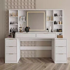59-Inch Makeup Vanity Desk with Lighted Mirror, 8 Drawers, Open Shelves for Girls Rooms, Dimmable Lighting, Space-Saving Design