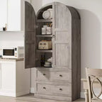 71 High Arched Bookcase, Wooden Arched Bookshelf With Doors and Drawers, Large Arched Display Bookcase With Storage, Suitable for Office Living Room