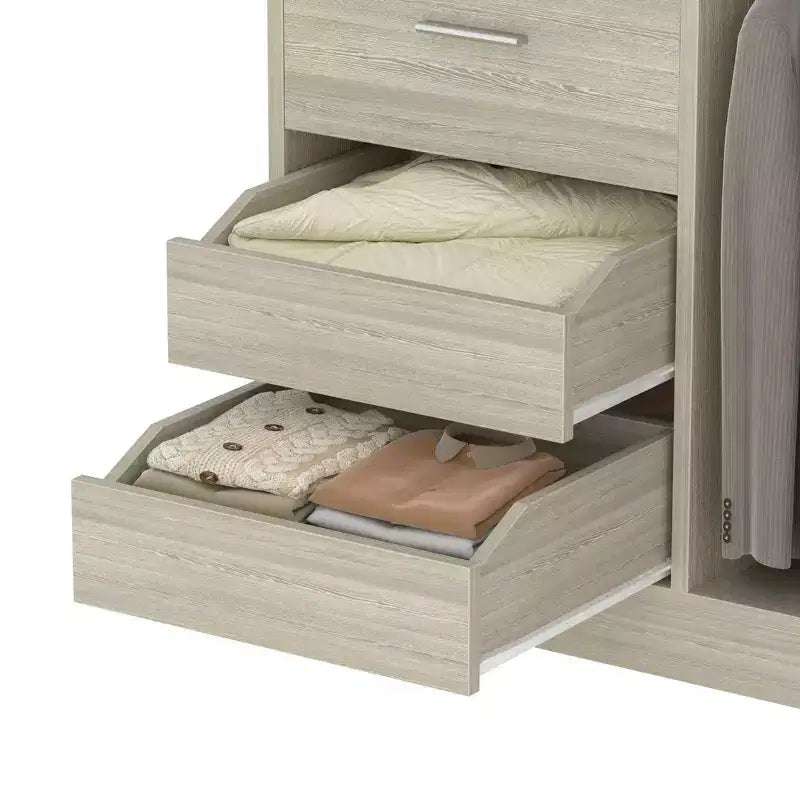 Closet Organizer with Wood Drawers, Freestanding Closet System with Hanging Rods