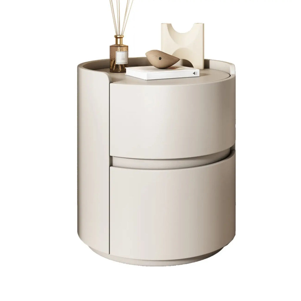 Modern Leather Tray Round 2-Drawer Nightstand