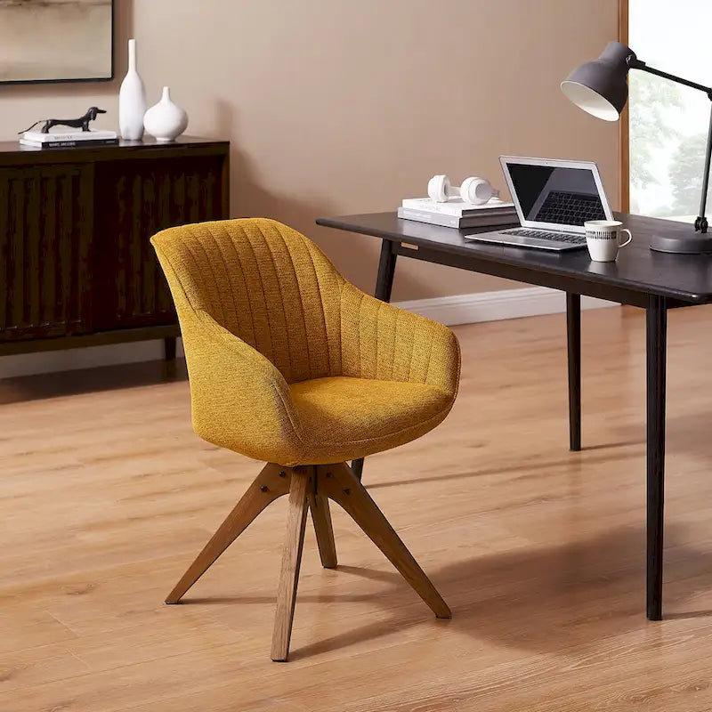 Modern Home Office Swivel Arm Accent Chair with Wood Legs