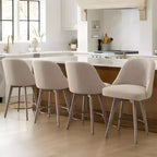 Bekrvio 26 Counter Height Swivel Bar Stools Set of 4 Backs and Wood Legs,Linen Fabric/PU Leather Upholstered Barstools for Kitchen Island