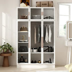 47.2 Wide Armoire LED Light All Glass Door Closet Cabinet Wardrobe