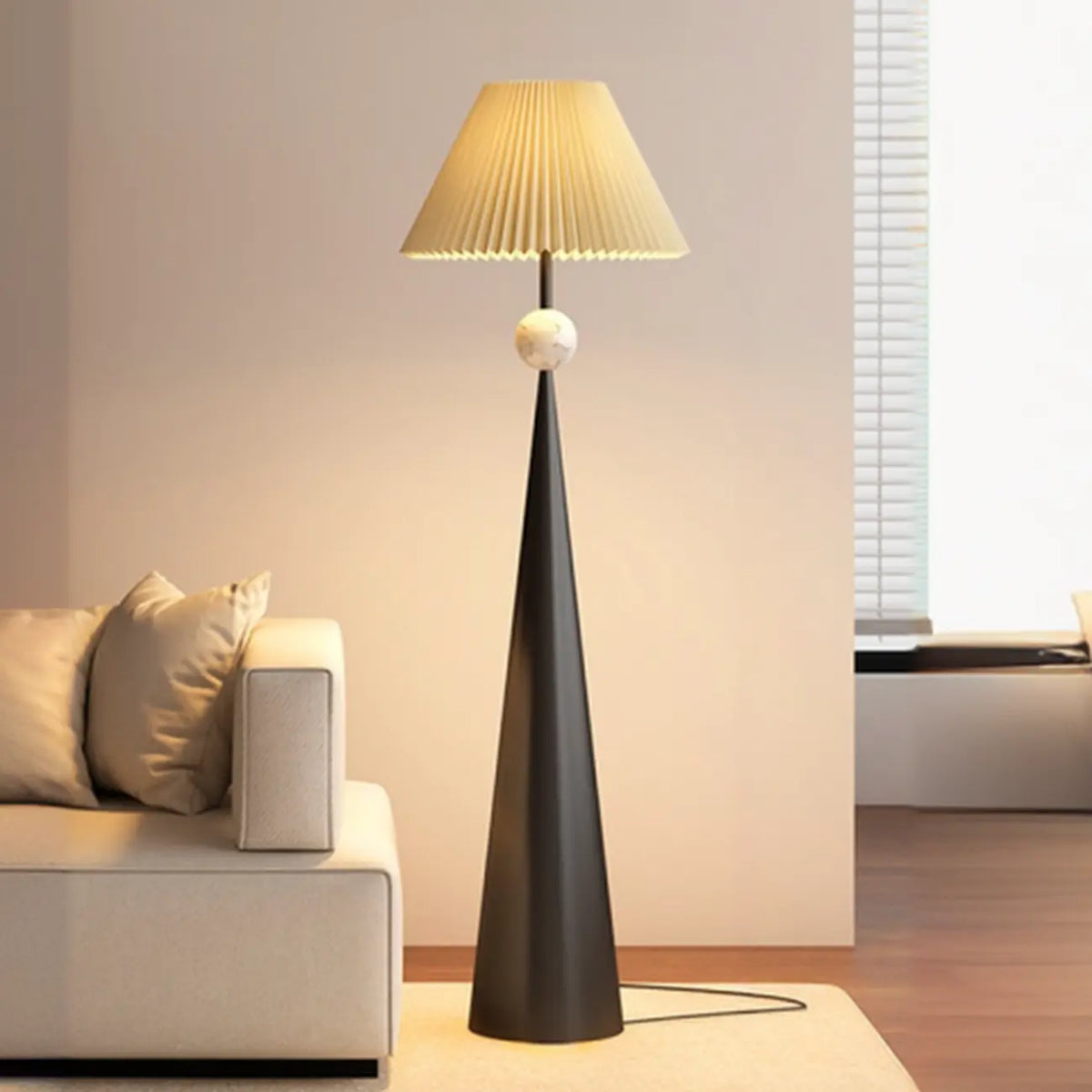 Contemporary Tapered Metal Floor Lamp Fabric Shade