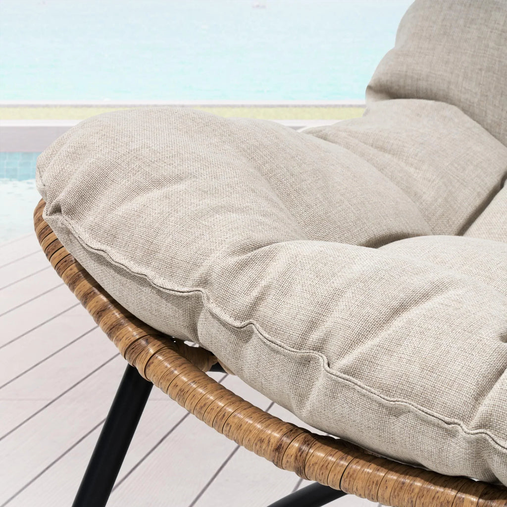 Double Papasan Chair Loveseat with Cushion, All-weather PE Rattan and Metal Frame for Indoor Outdoor