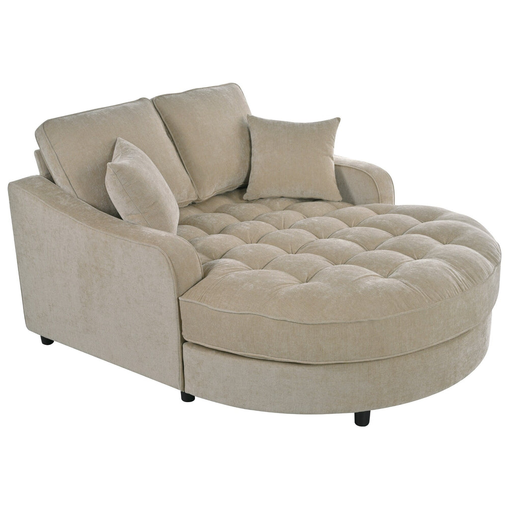 Chenille Chaise Lounge Sofa Bed, Upholstered Sofa Couch with Tufted Backrest and 2 Detachable Pillows for Living Room
