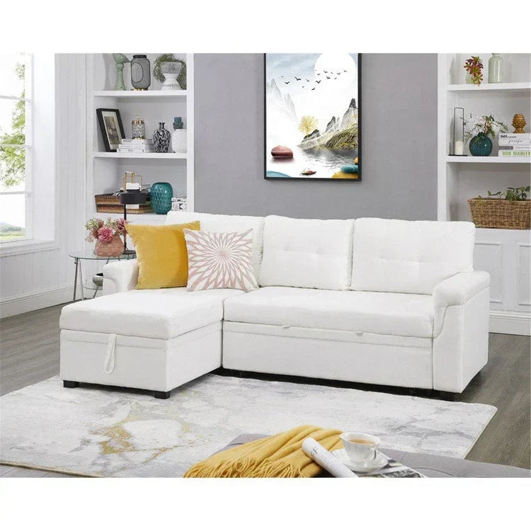 Convertible Reversible Sectional Sofa with Pull-Out Sleeper Bed, Hidden Storage Chaise, and Durable Legs
