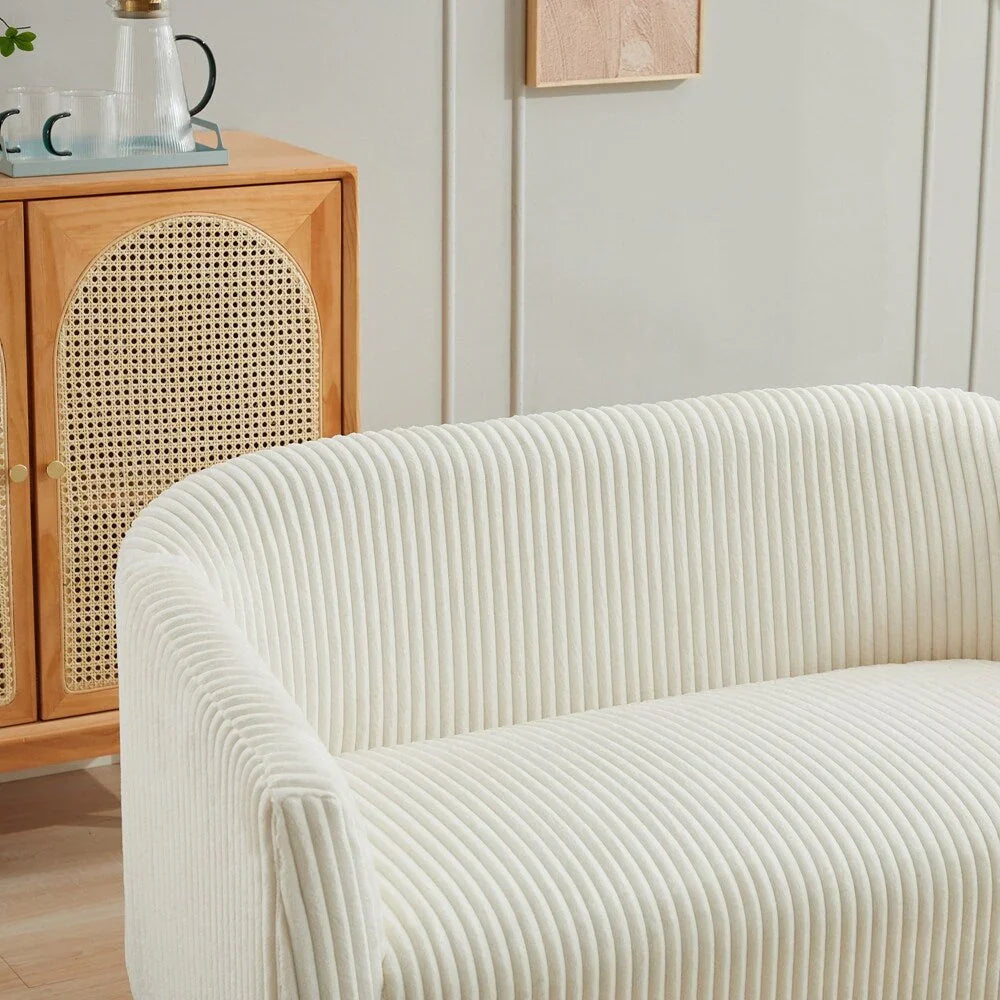Corduroy Fabric Upholstered 2-Seat Sofa with Wooden Walnut Legs