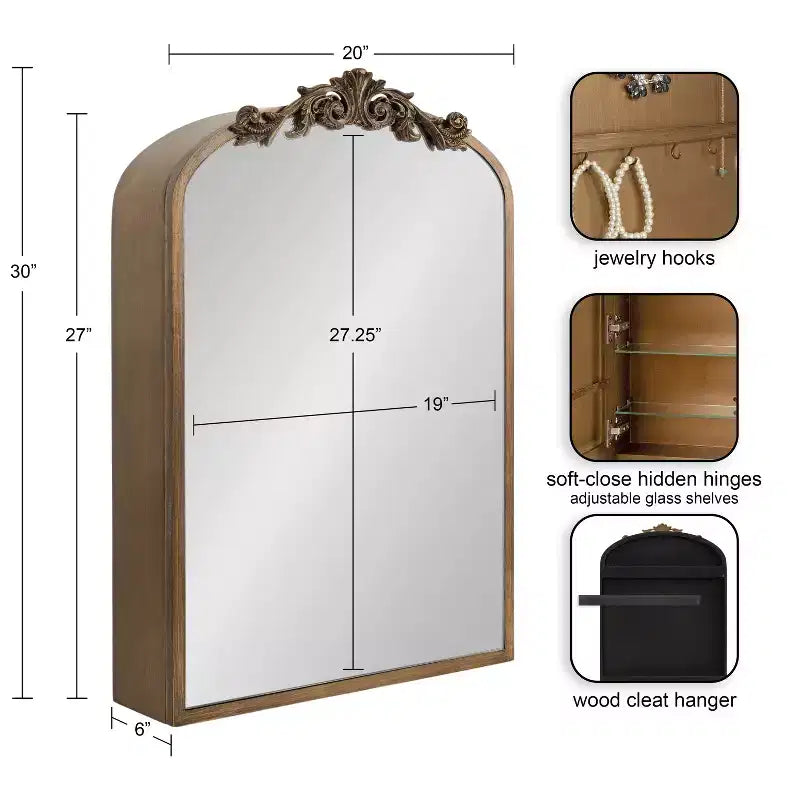 Kate & Laurel All Things Decor 20x6x30 Arendahl MDF Jewelry Cabinet with Mirror Gold